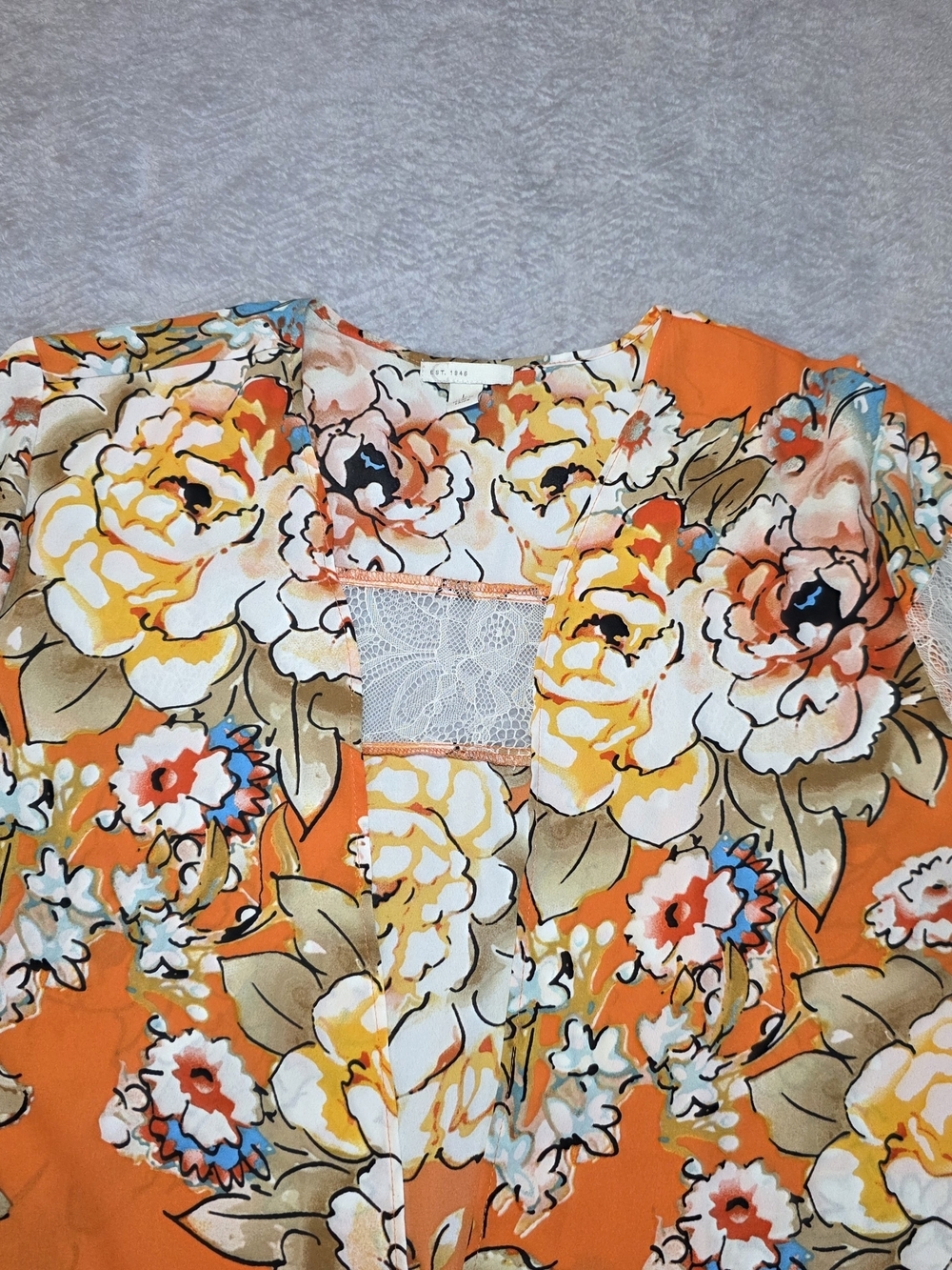 Floral Kimono Cover Up With Lace Inserts Size L - Picture 2 of 7